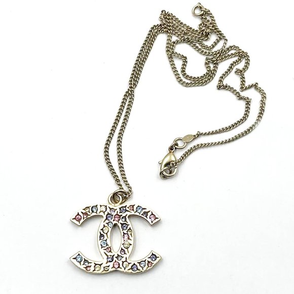 Chanel Light Gold CC Pastel Crystal Medium Pendant Necklace - Picture 1 of 4